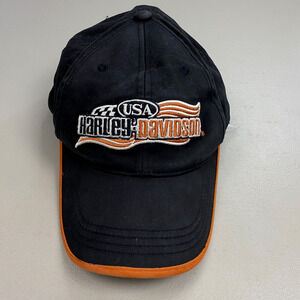 Harley Davidson Hat Cap Strapback Black Embroidered Logo Warwick RI Men One Size